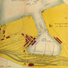 Miike harbour plan. Facilities comprised a dock served by hydraulic powered lock gates that enabled it to be used at all stages of the tide, an inner harbour protected by north and south breakwaters, and a channel with north and south jetties.