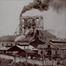 Colliery sidings at Manda Pit where coal was hoisted. Coal was hoisted from the shaft and loaded directly into wagons which were discharged into coal storage bays at Miike Port.
