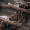 Wooden pilings delineate Mietsu Naval Dock.