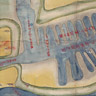 Mietsu small boat docks on the Hayaetsu River, shown in a picture map of the 1850s. Its location 6km from the Ariake Sea provided good sea access to much of western Kyushu, but its estuarine situation meant that vessels had to be of shallow draught.