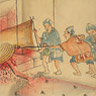 1860 年代に書かれた「紙本両鉄鉱山御山内並高炉之図」。当絵巻は橋野鉄鉱山の見取り図で，原料採掘，製鉄，船舶への積み込みまでの作業工程を完全に示しています。